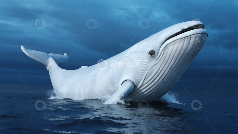 高清大图下载【趣麦麦图】深蓝海域白鲸跃出