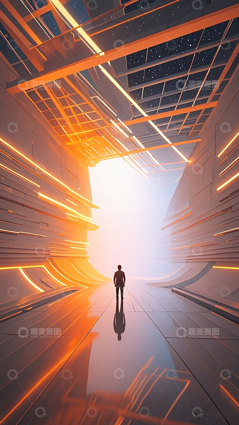 高清大图下载【趣麦麦图】未来科幻隧道光影人影