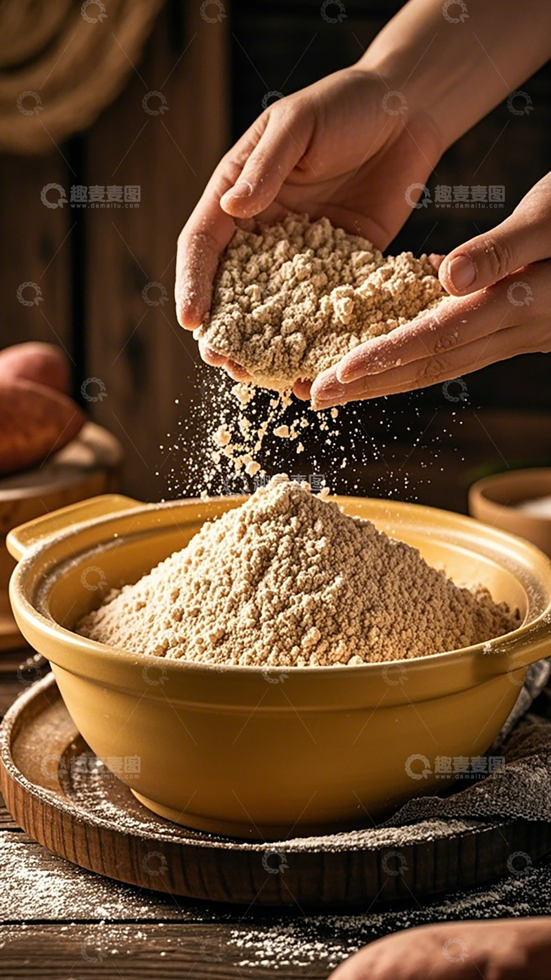 高清大图下载【趣麦麦图】农家手捧面粉美食摄影
