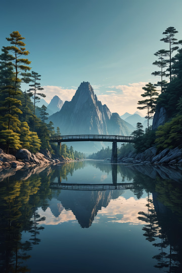 山水间的桥梁自然景观