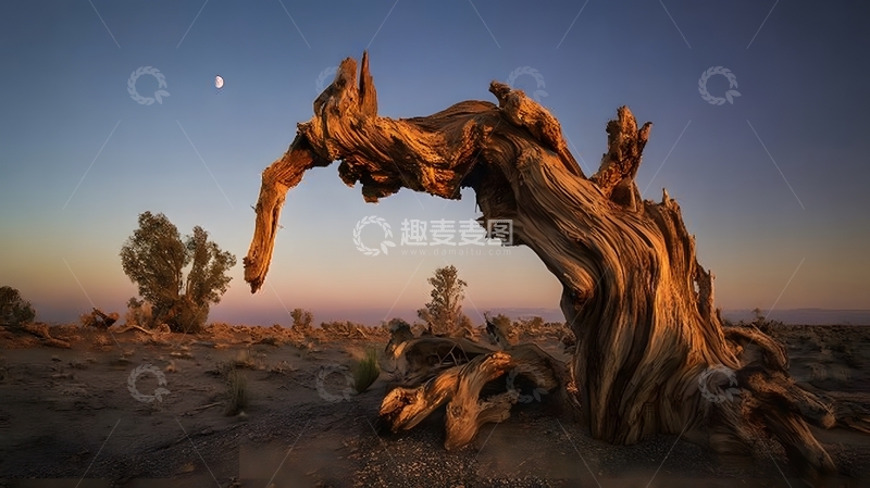 高清大图下载【趣麦麦图】沙漠枯木晚霞风景摄影