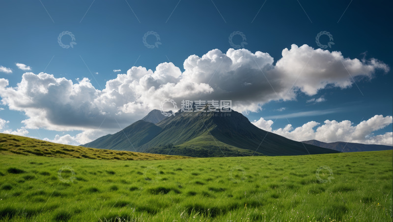 高清大图下载【趣麦麦图】草原远山蓝天白云风景