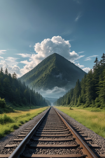 山间延伸的铁路轨道风景