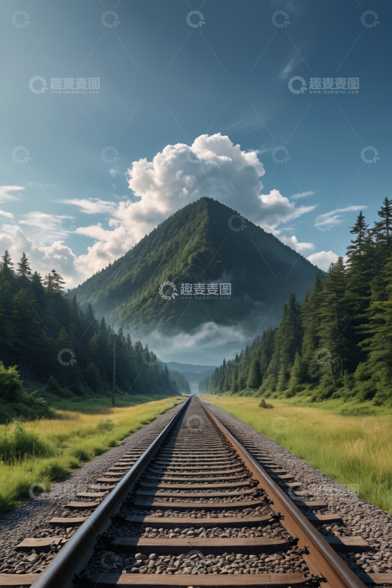 高清大图下载【趣麦麦图】山间延伸的铁路轨道风景