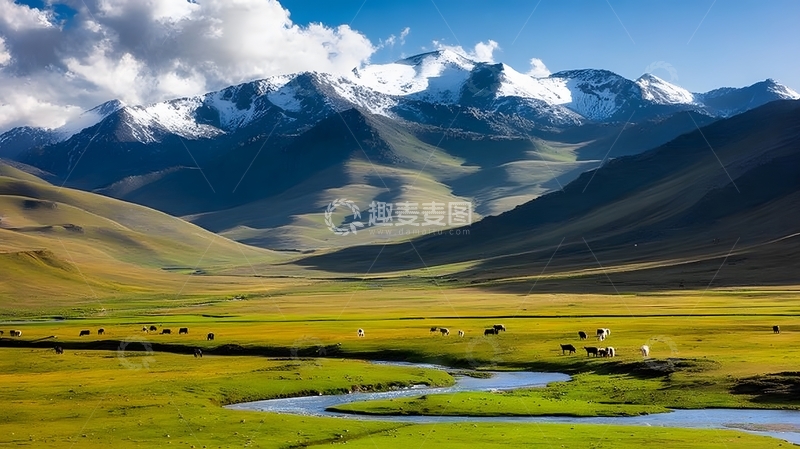 高清大图下载【趣麦麦图】雪山草原牧场风光摄影
