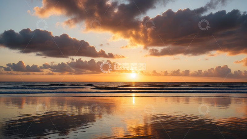 高清大图下载【趣麦麦图】海滩日落时分天空海洋景象