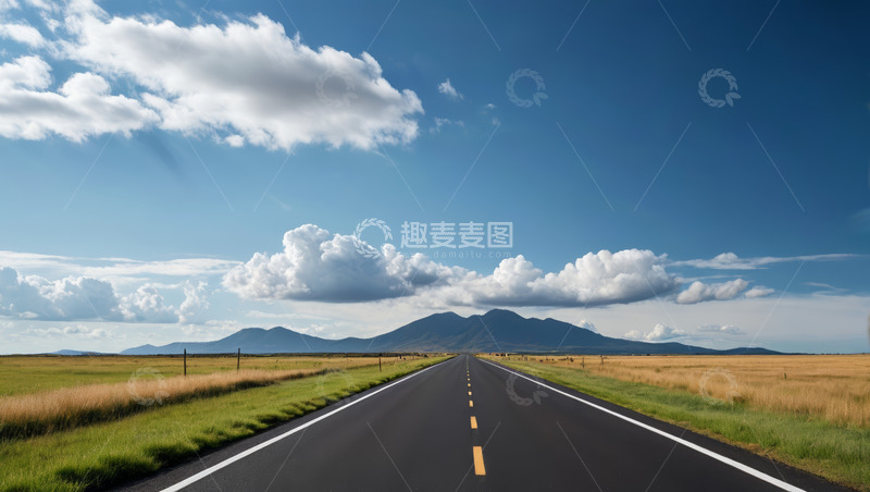 高清大图下载【趣麦麦图】开阔道路与蓝天白云自然风光