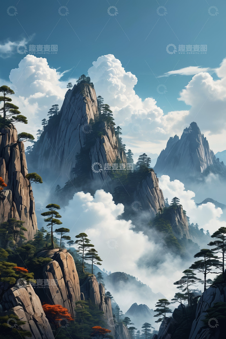 壮丽云海中的山峰景观