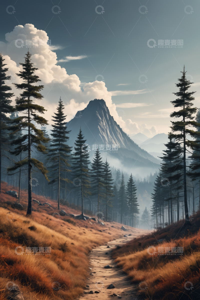 高清大图下载【趣麦麦图】山间森林中的小径风景