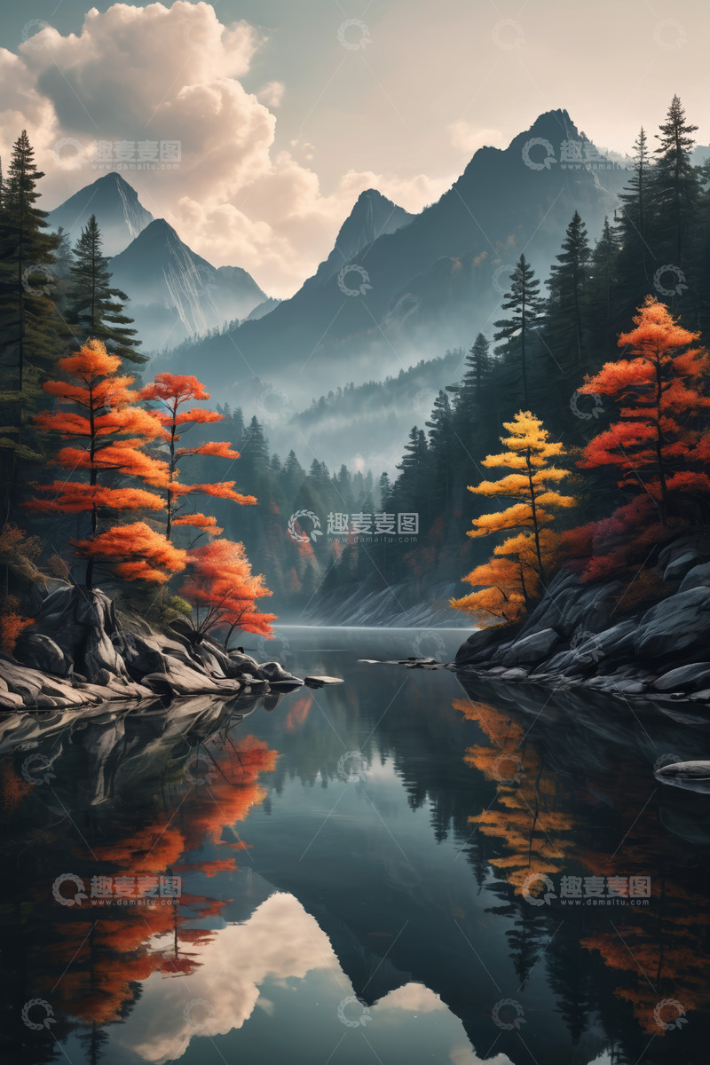 高清大图下载【趣麦麦图】山林湖泊秋景自然风光