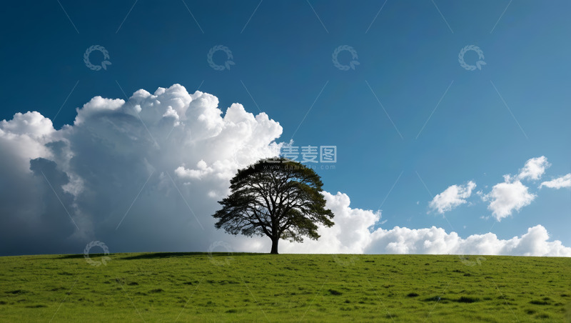 高清大图下载【趣麦麦图】草原孤树与蓝天白云风景