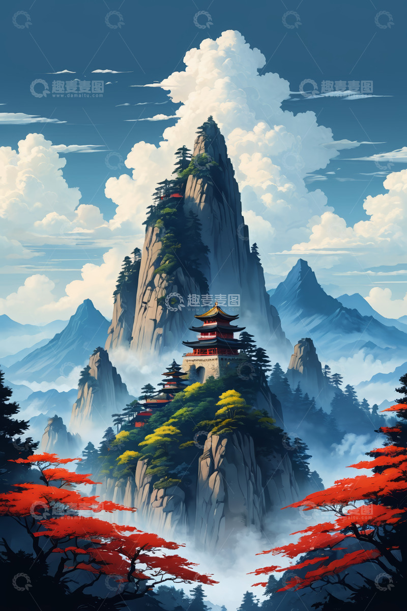 高清大图下载【趣麦麦图】古风山水间的楼阁景观