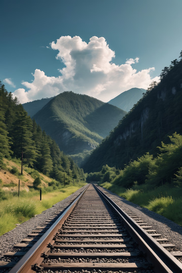 山间延伸的铁路轨道风景
