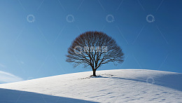 雪地上孤树立于蓝天之下