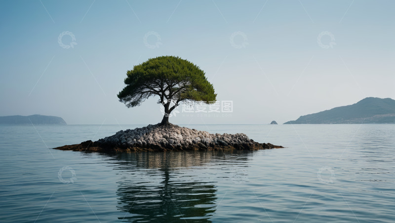 高清大图下载【趣麦麦图】湖心孤岛上的树木景观