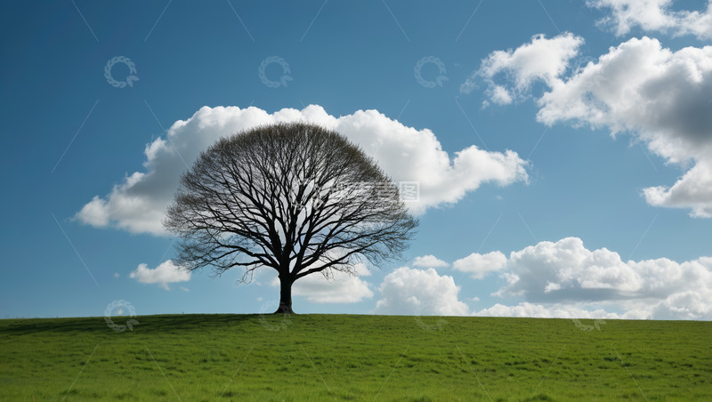 高清大图下载【趣麦麦图】草原上的孤树与蓝天白云