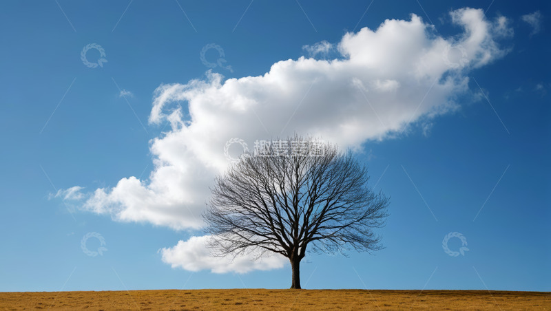 高清大图下载【趣麦麦图】蓝天下旷野中的孤树