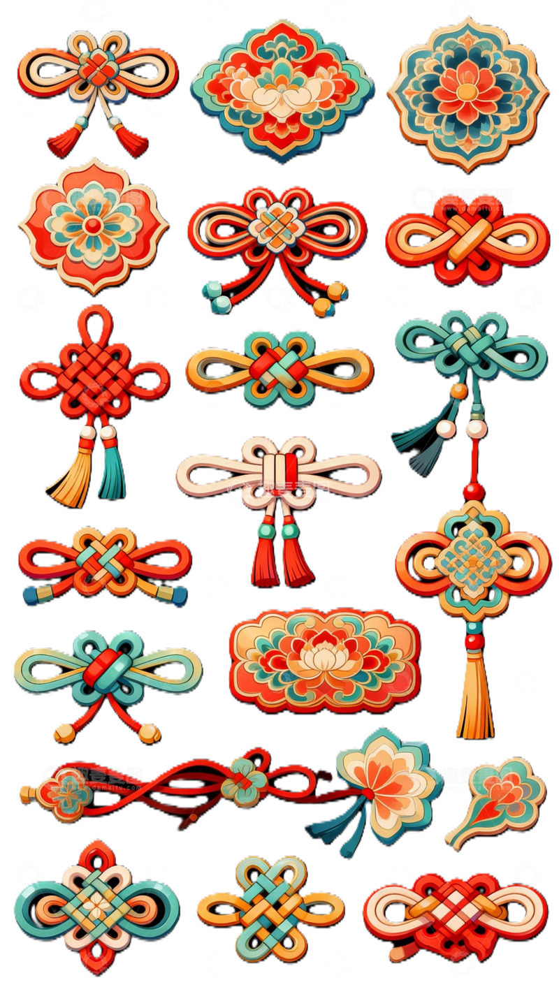 高清大图下载【趣麦麦图】中国风传统结饰图案插画素材