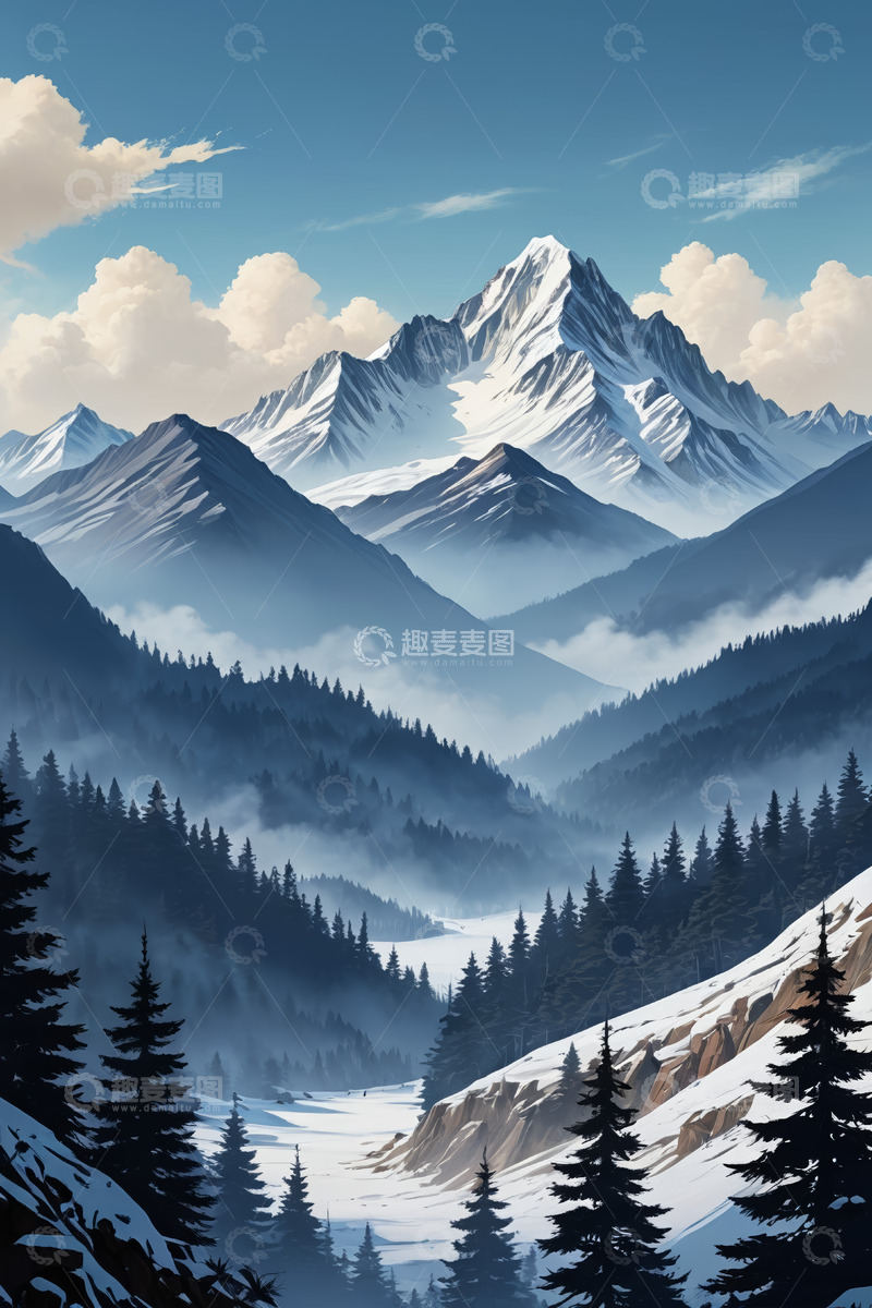 高清大图下载【趣麦麦图】雪山森林自然风光