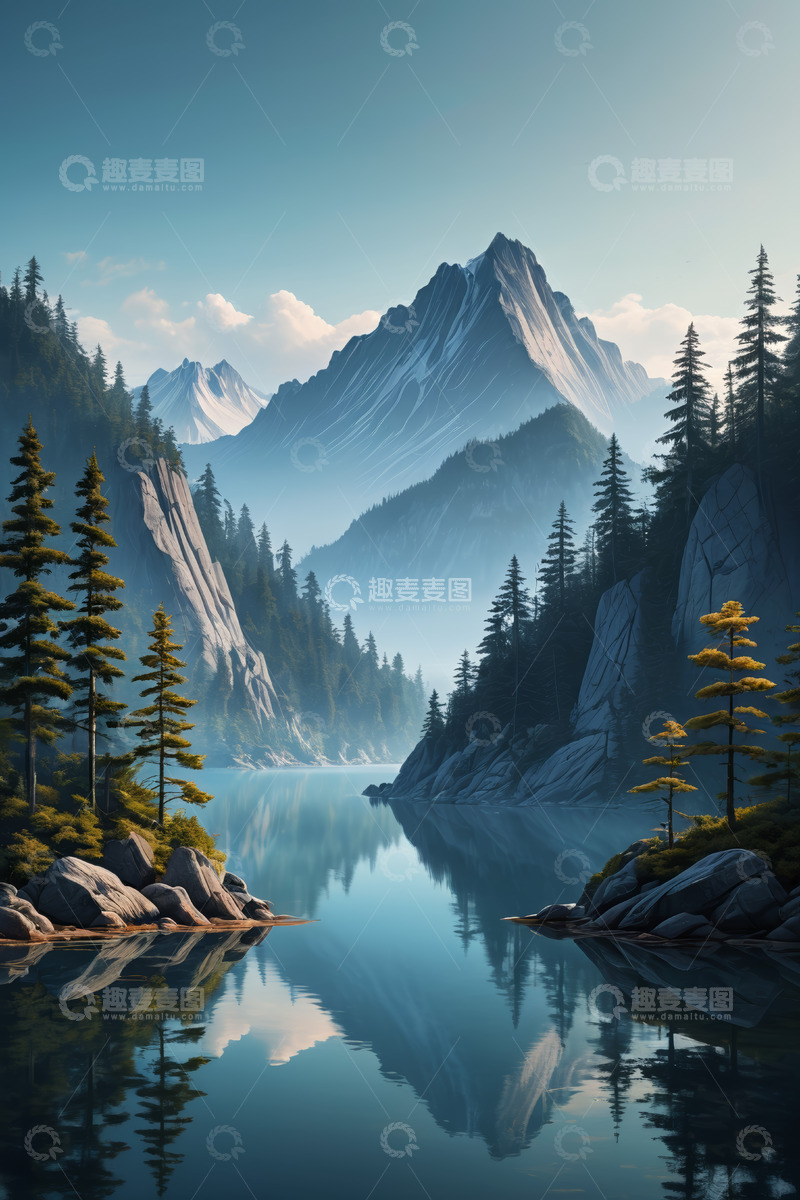 高清大图下载【趣麦麦图】静谧山林湖泊自然风光