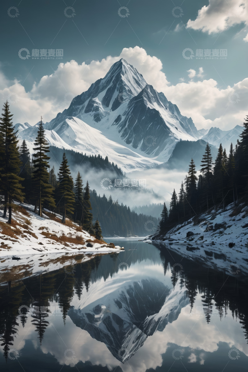 高清大图下载【趣麦麦图】雪山湖泊森林自然风光