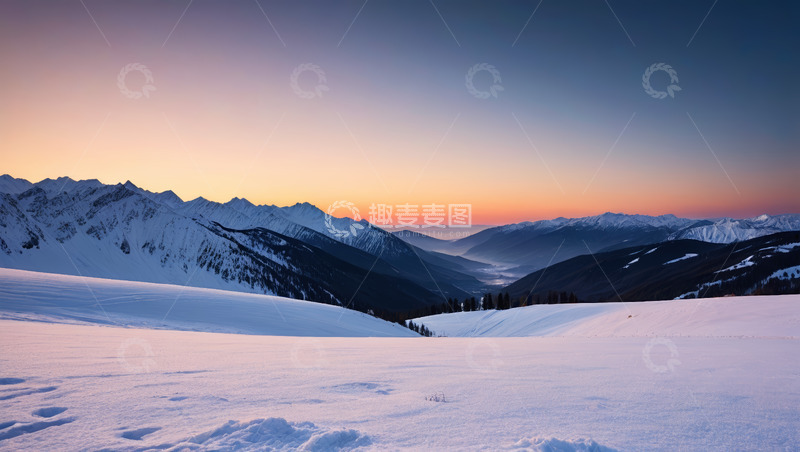 高清大图下载【趣麦麦图】雪山日落自然风光