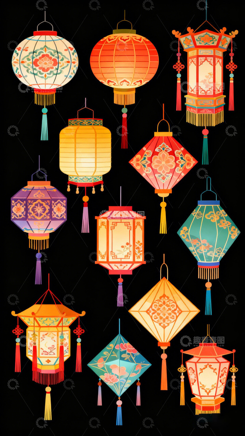 高清大图下载【趣麦麦图】多彩传统灯笼设计素材