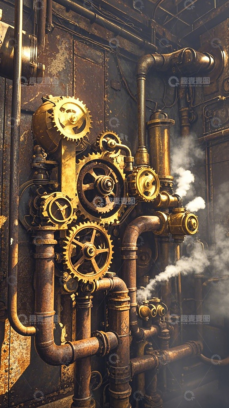 高清大图下载【趣麦麦图】蒸汽朋克机械齿轮管道设计