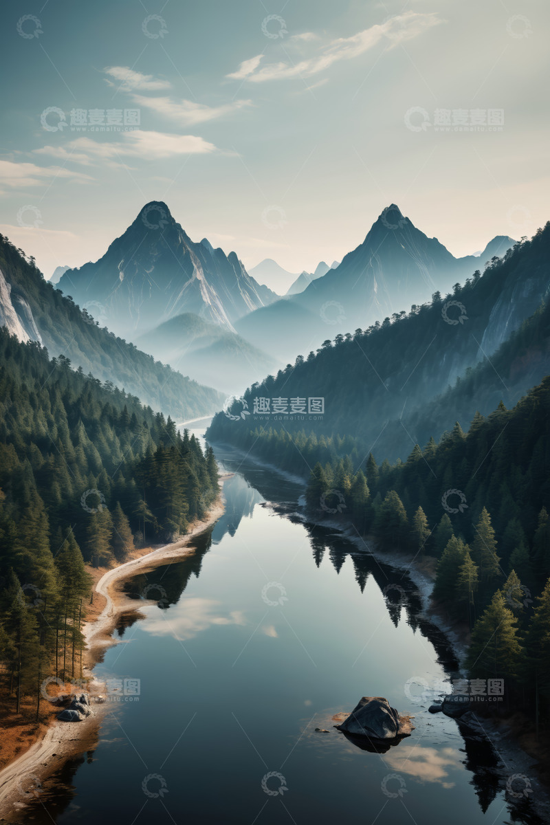 高清大图下载【趣麦麦图】山间河流森林自然风光