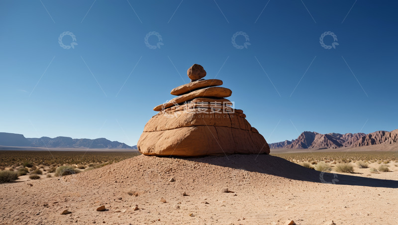 高清大图下载【趣麦麦图】沙漠中堆叠的砂岩岩石景观