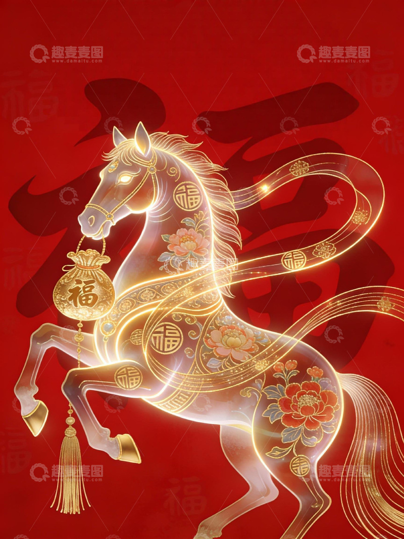 高清大图下载【趣麦麦图】马年喜庆金色福马