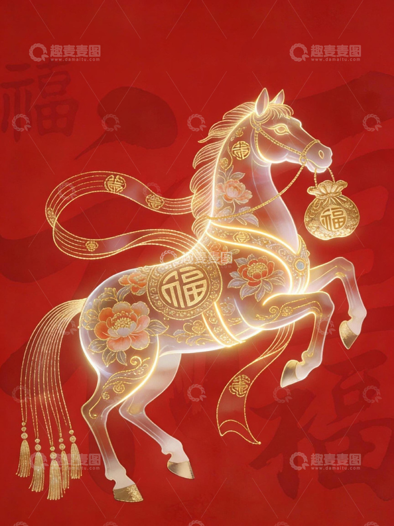 高清大图下载【趣麦麦图】新春福字骏马装饰