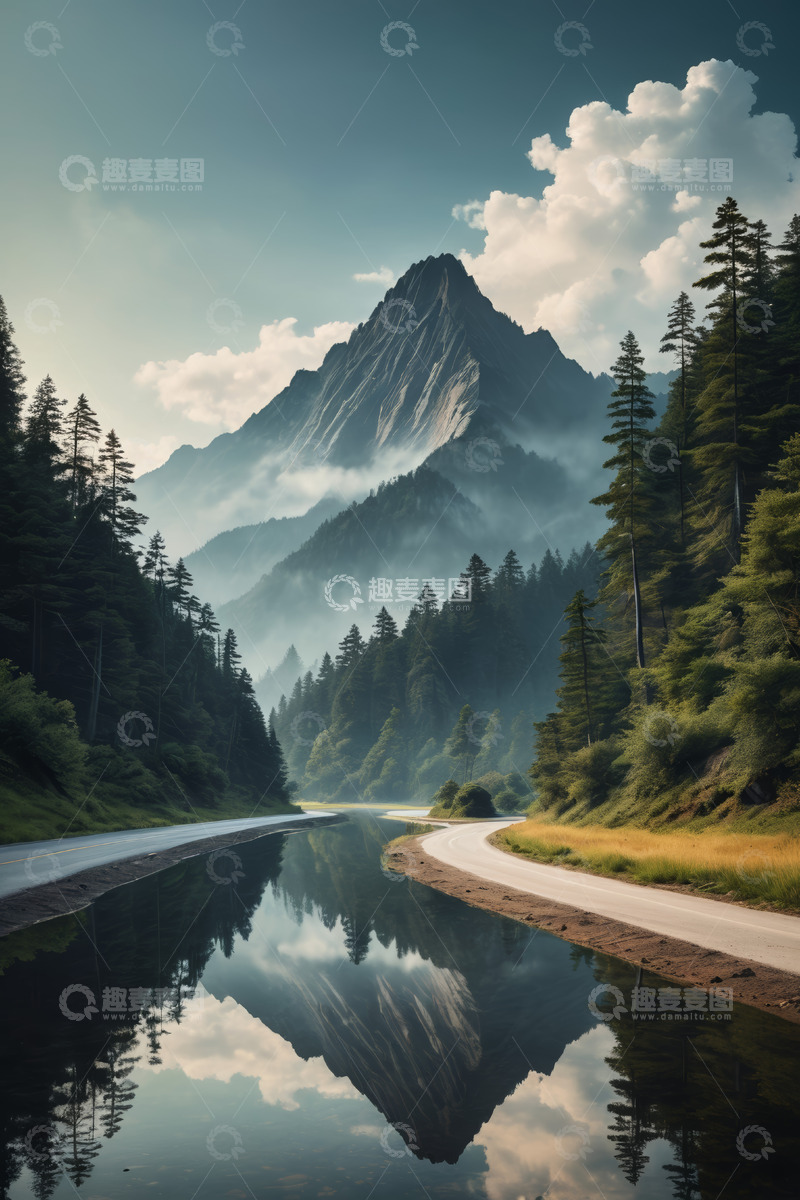高清大图下载【趣麦麦图】山间公路与倒影自然风光