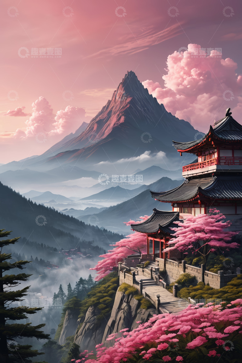 高清大图下载【趣麦麦图】古风山水间的中式楼阁景观