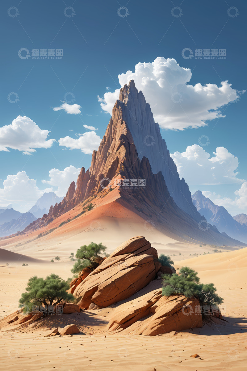 高清大图下载【趣麦麦图】沙漠中岩石与孤峰景观