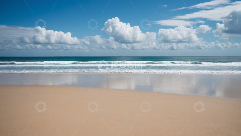 高清大图下载【趣麦麦图】蓝天白云下的海滩海景