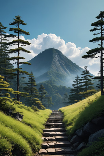 山间草地石径自然风光