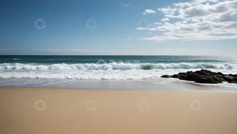高清大图下载【趣麦麦图】海滩海浪蓝天白云风景