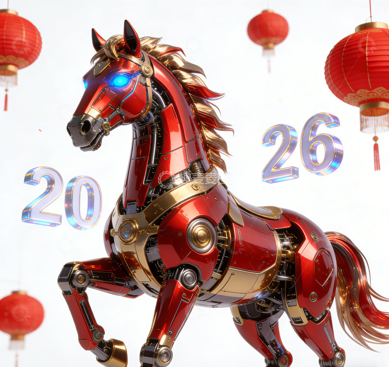 高清大图下载【趣麦麦图】机械马新年装饰图案