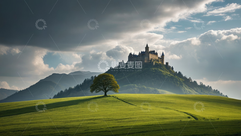 高清大图下载【趣麦麦图】山丘上的城堡与草地风景