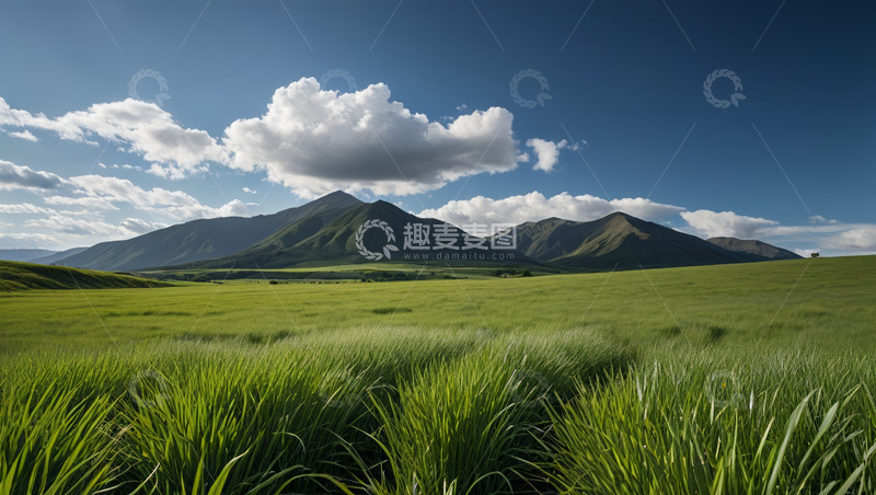 高清大图下载【趣麦麦图】草原山丘蓝天白云风景