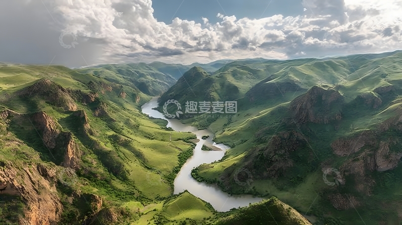 高清大图下载【趣麦麦图】蜿蜒河流山谷风光