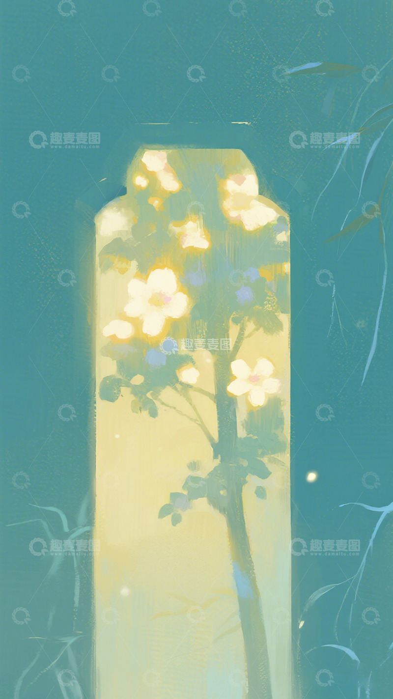 高清大图下载【趣麦麦图】玻璃瓶中花插画