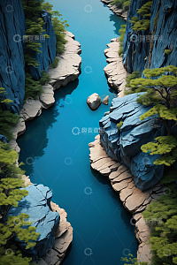 峡谷河流自然风光俯瞰