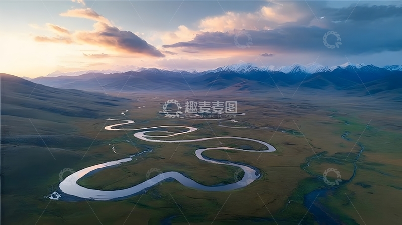 高清大图下载【趣麦麦图】蜿蜒河流草原风光