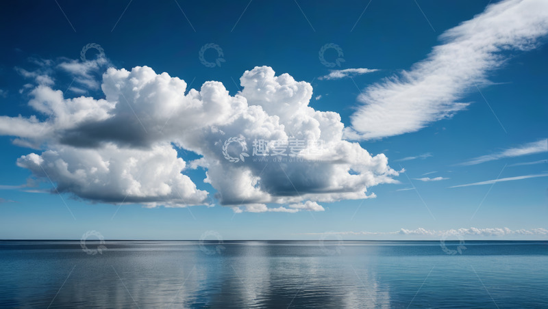 高清大图下载【趣麦麦图】蓝天白云下的平静海面