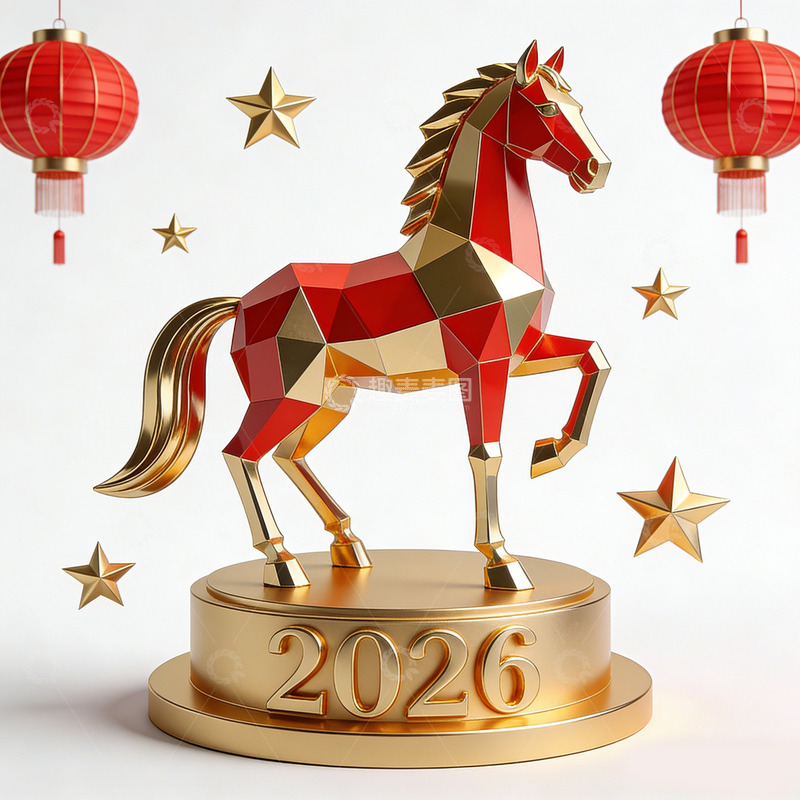 高清大图下载【趣麦麦图】多边形马年装饰设计