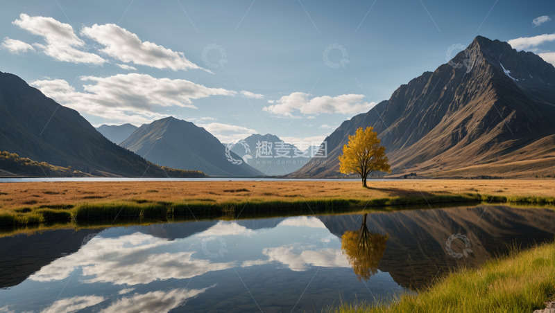 高清大图下载【趣麦麦图】山间湖畔孤树自然风光