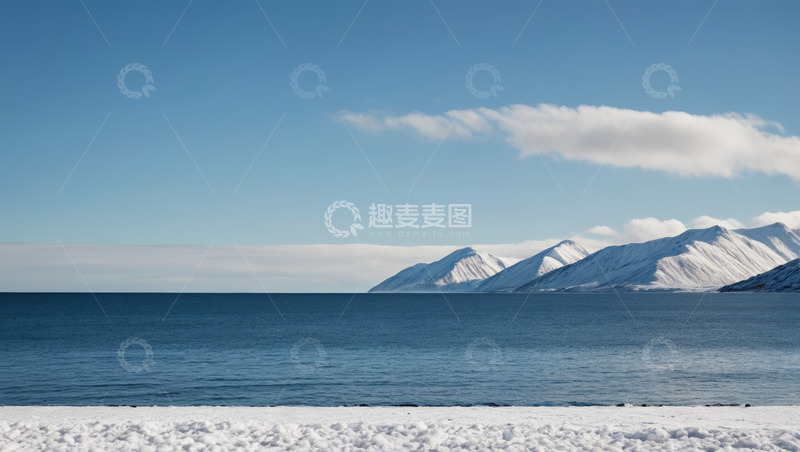 高清大图下载【趣麦麦图】海边雪山自然景观