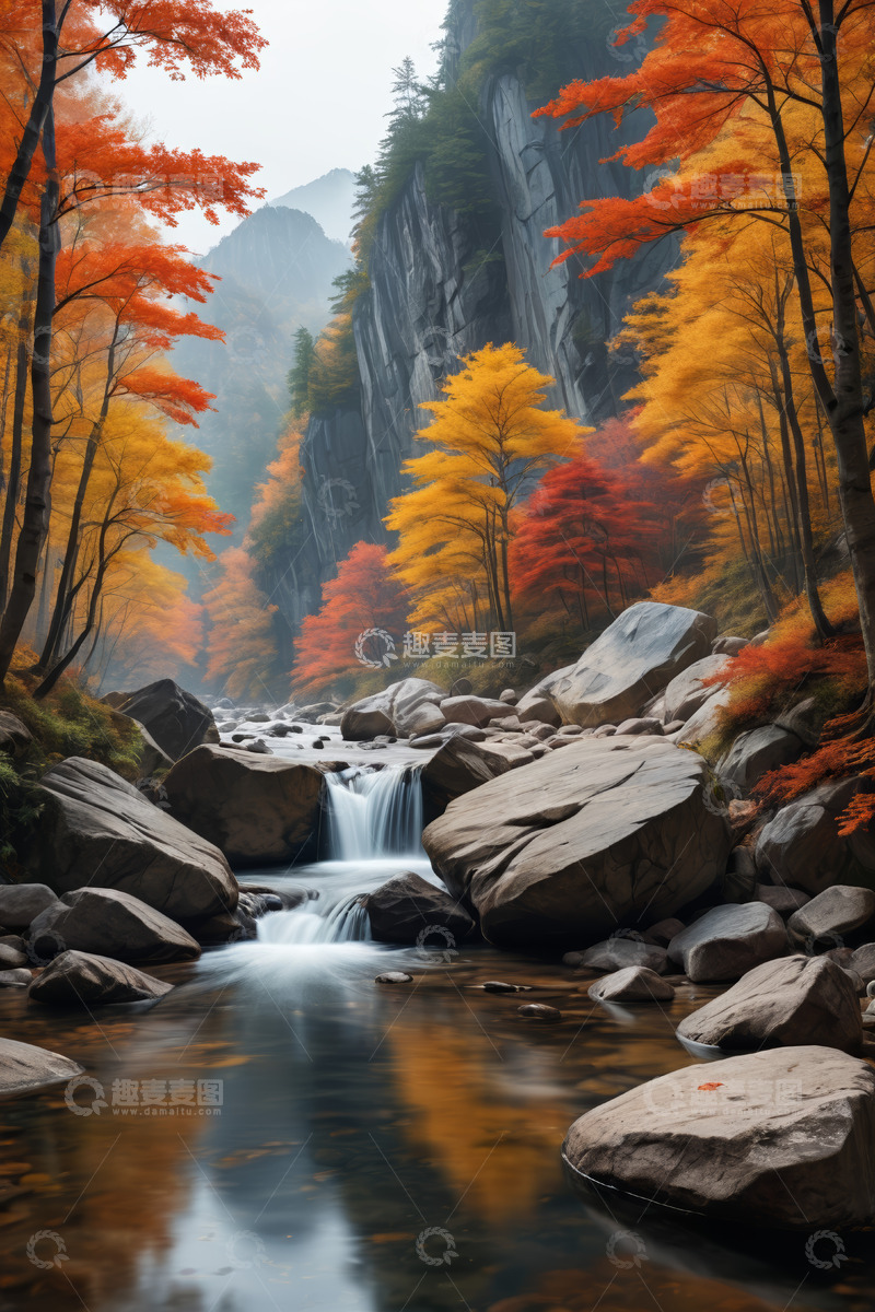 高清大图下载【趣麦麦图】秋日山林溪流风景